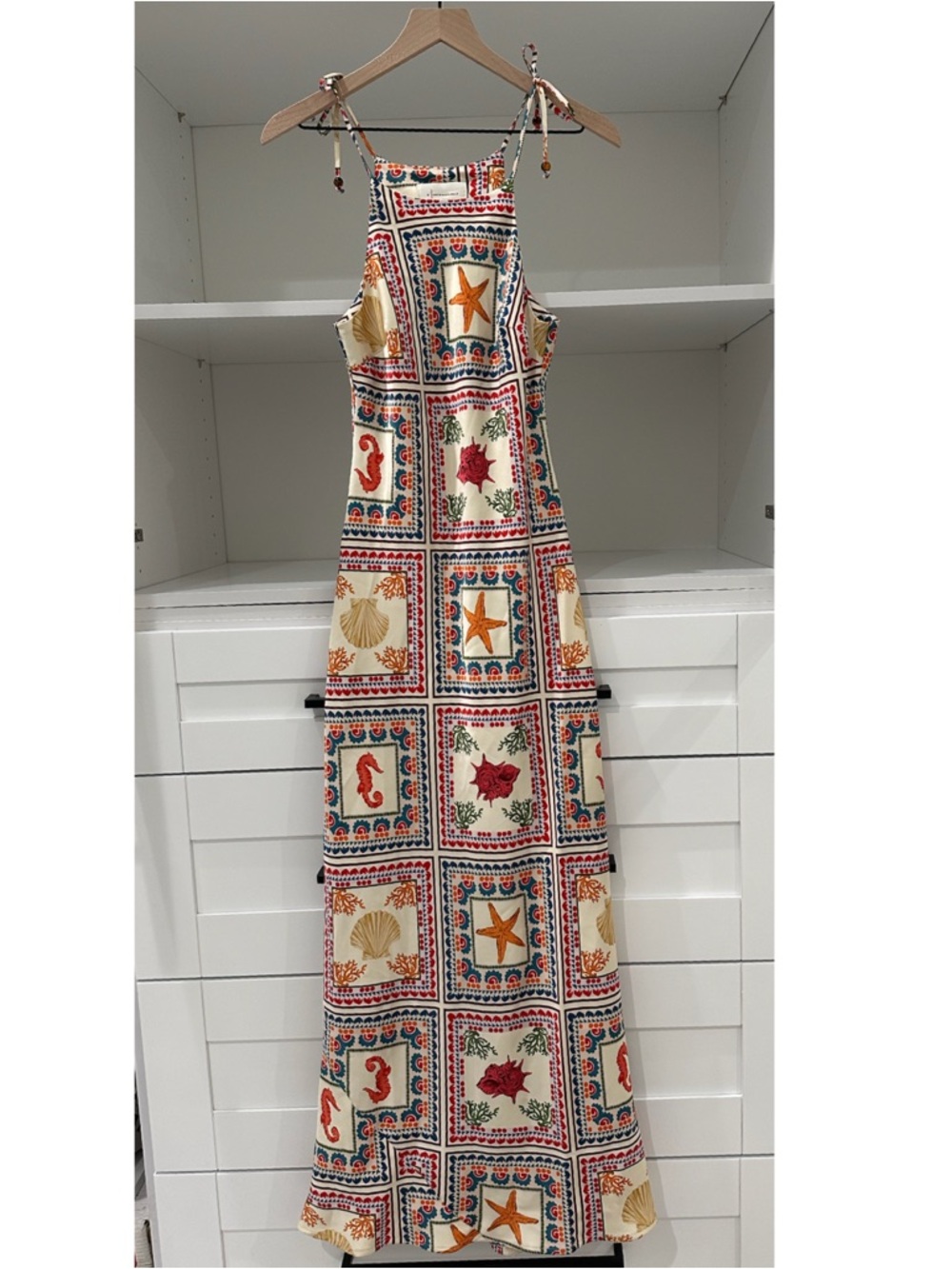 Anthropologie Cream Maxi Dress with Nautical Star & Shell Print